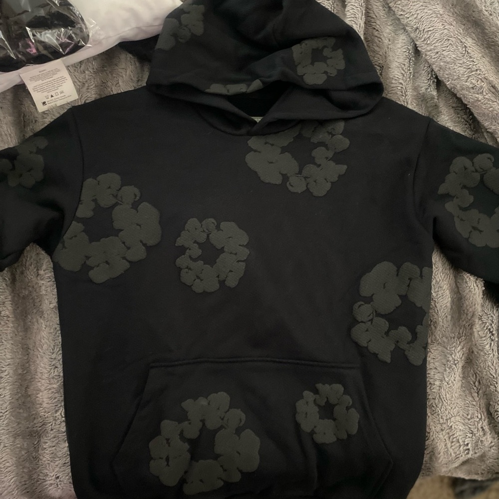 Black Hoodie with Floral Patterns